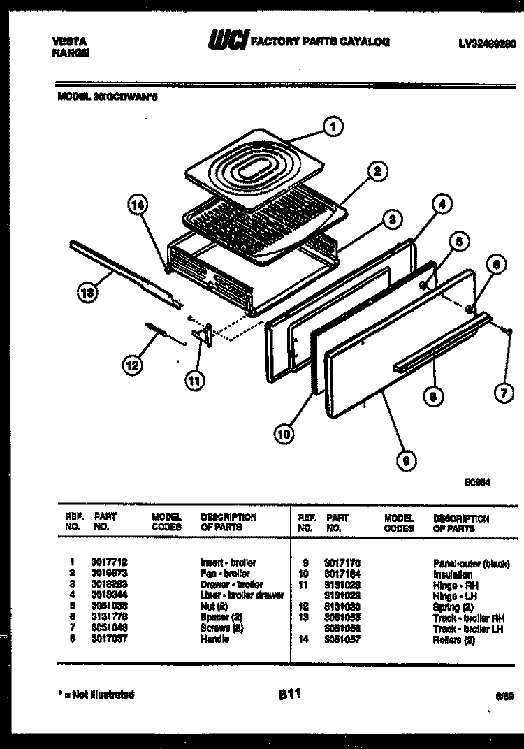 BROILER DRAWER PARTS Diagram and Parts List for 30IGCDWAN5  Tappan Range