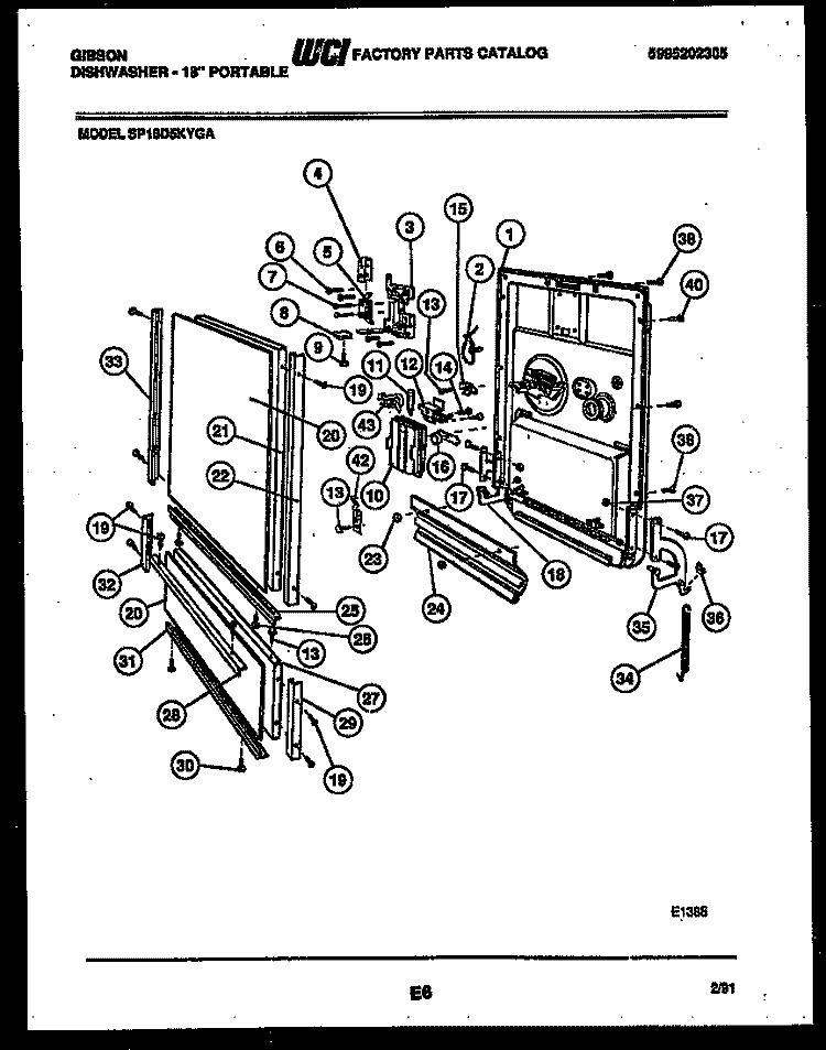 DOOR PARTS Diagram and Parts List for SP18D5KYGA  Gibson Dishwasher