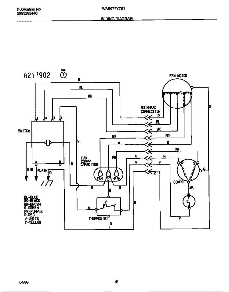 WIRING DIAGRAM Diagram and Parts List for WAB077Y7B1  Frigidaire Air Conditioner