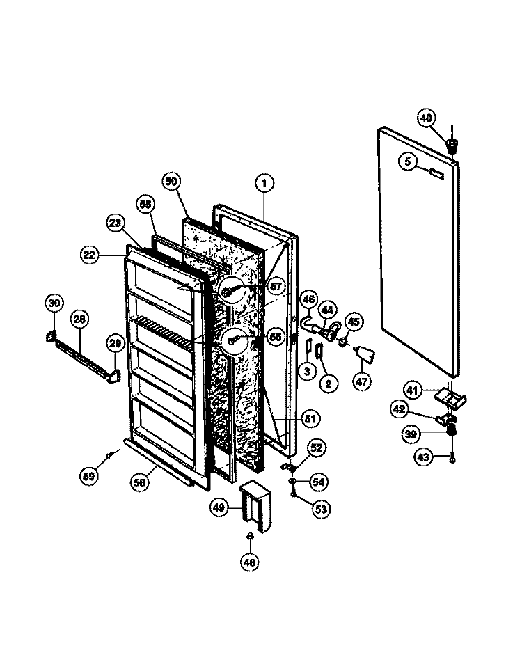 DOOR Diagram and Parts List for MFU14F3BW2  Frigidaire Freezer