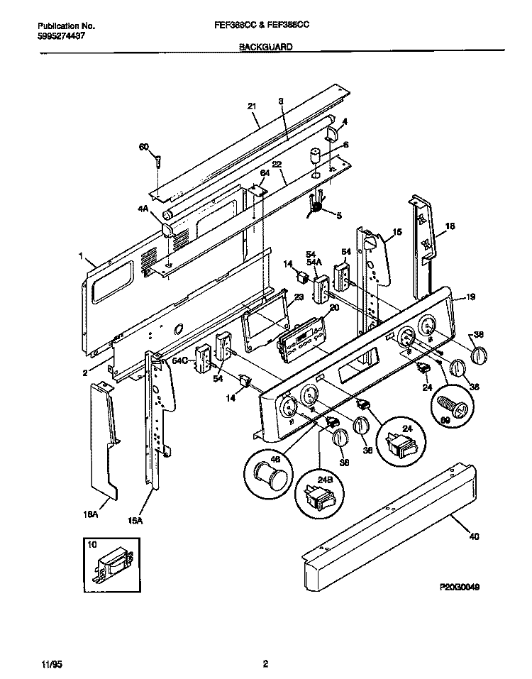 BACKGUARD Diagram and Parts List for FEF368CCTC  Frigidaire Range