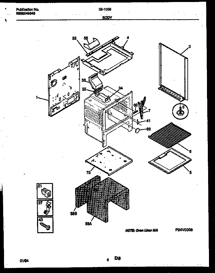 BODY PARTS Diagram and Parts List for 32-1009-00-11  Tappan Range