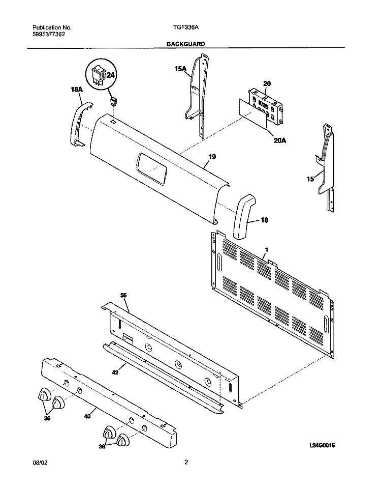 BACKGUARD Diagram and Parts List for TGF336AUA  Tappan Range