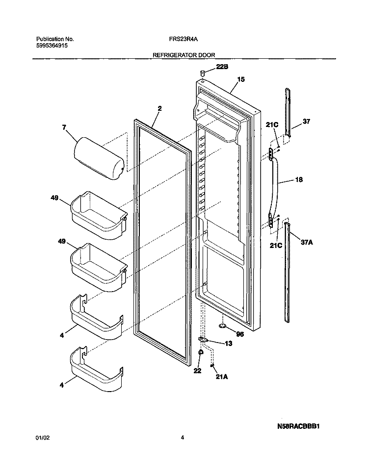 REFRIGERATOR DOOR Diagram and Parts List for FRS23R4AW3  Frigidaire Refrigerator