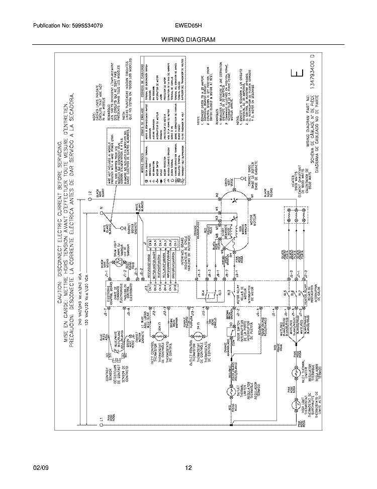 WIRING DIAGRAM Diagram and Parts List for EWED65HIW0  Electrolux Dryer
