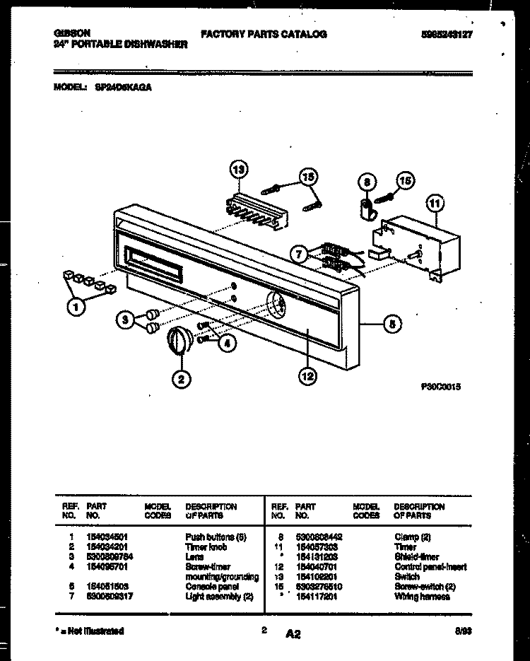 CONSOLE AND CONTROL PARTS Diagram and Parts List for SP24D5KAGA  Gibson Dishwasher