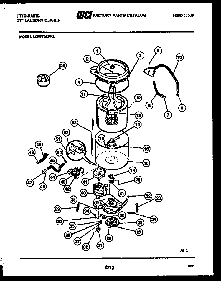 TUB DETAIL Diagram and Parts List for LCE772LL2  Frigidaire Washer Dryer Combo