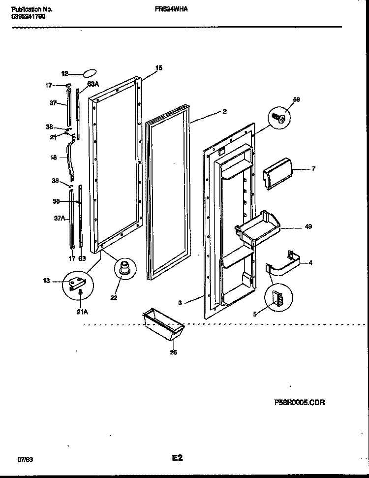 REFRIGERATOR DOOR PARTS Diagram and Parts List for FRS24WHAW0  Frigidaire Refrigerator