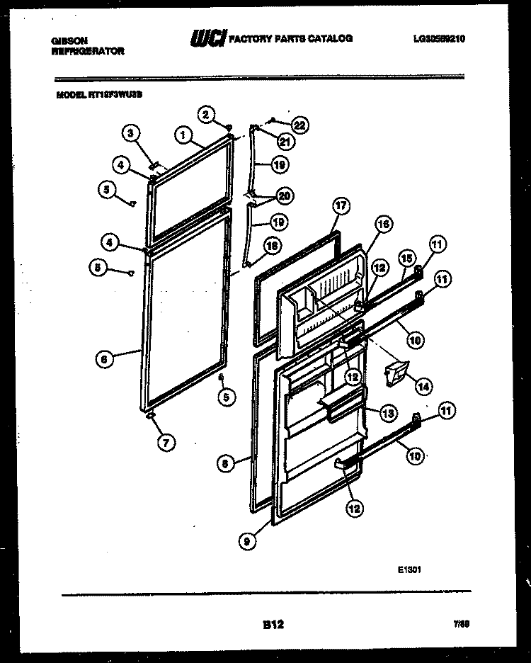DOOR PARTS Diagram and Parts List for RT19F3WU3B  Gibson Refrigerator
