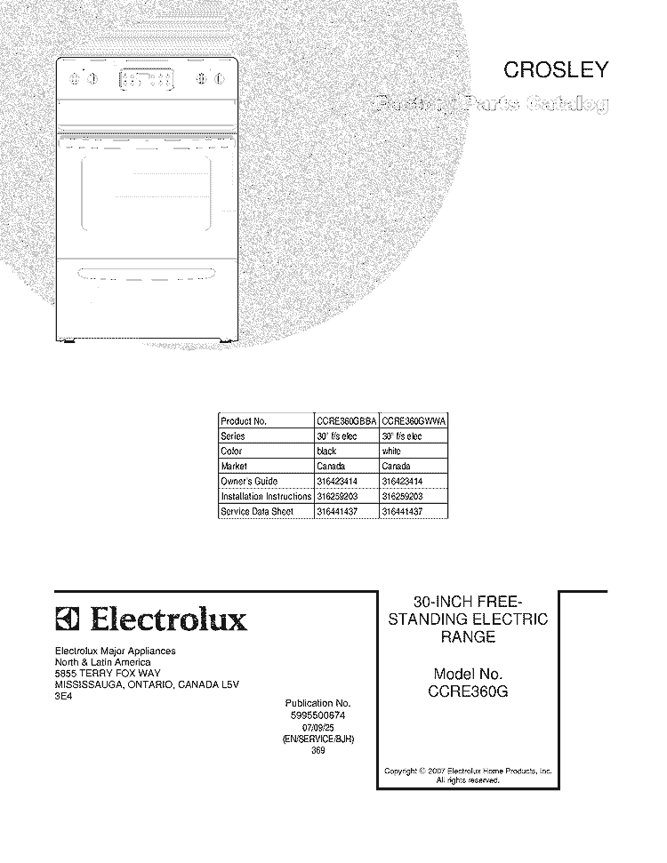 COVER Diagram and Parts List for CCRE360GBBA  Crosley Range