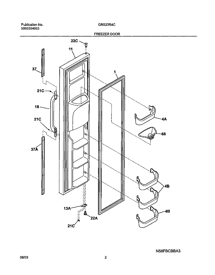 FREEZER DOOR Diagram and Parts List for GRS23R4CW2  Gibson Refrigerator