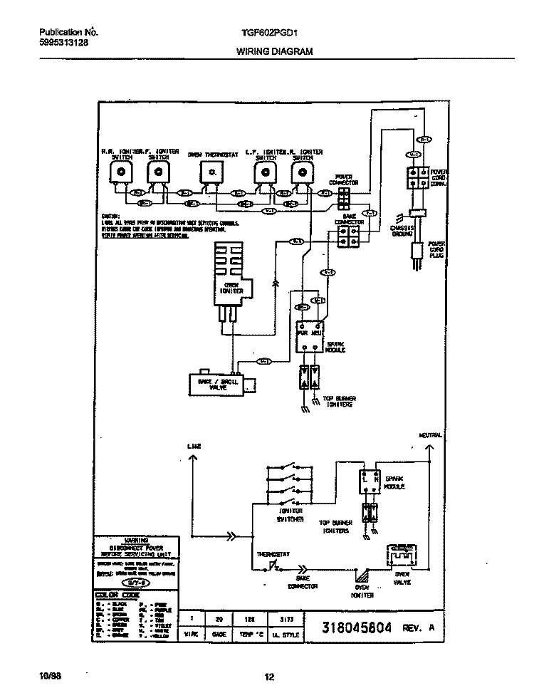 WIRING DIAGRAM Diagram and Parts List for TGF602PGD1  Tappan Range