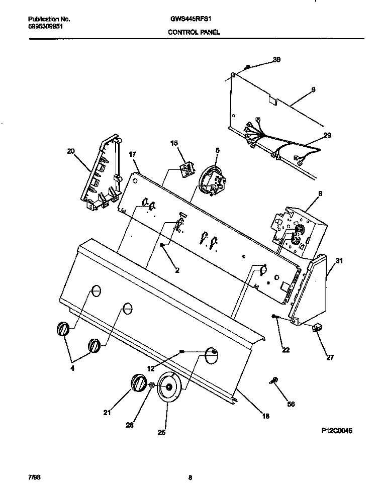 CONTROL PANEL Diagram and Parts List for GWS445RFS1  Gibson Washer