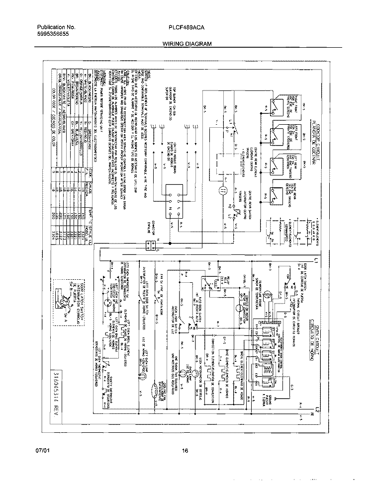 WIRING DIAGRAM Diagram and Parts List for PLCF489ACA  Frigidaire Range