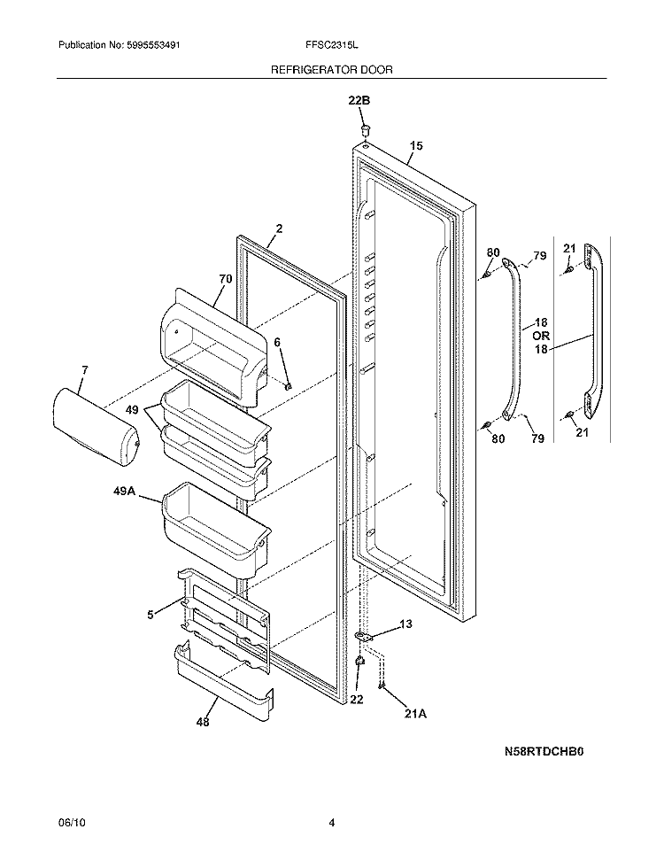 REFRIGIERATOR DOOR Diagram and Parts List for FFSC2315LP0  Frigidaire Refrigerator