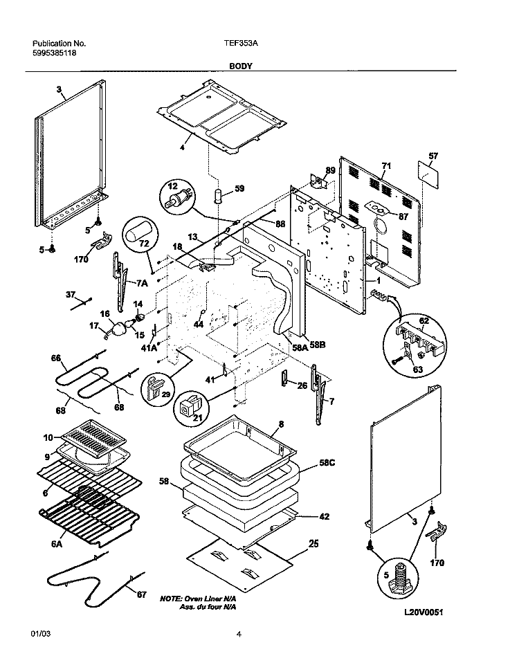 BODY Diagram and Parts List for TEF353AQD  Tappan Range
