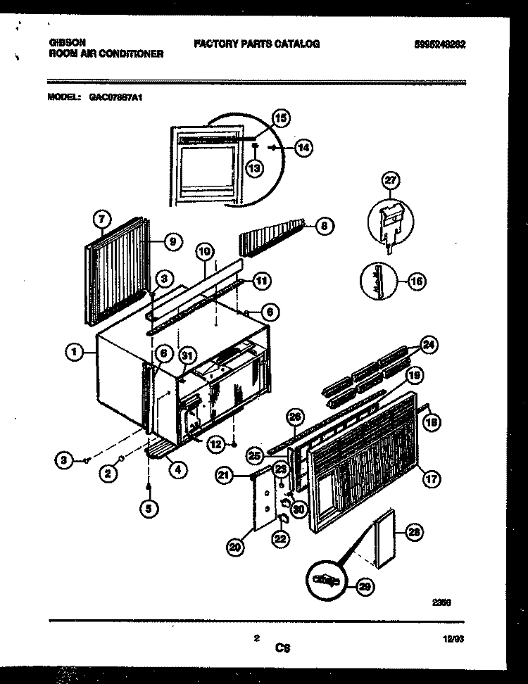 CABINET PARTS Diagram and Parts List for GAC078S7A1  Gibson Air Conditioner