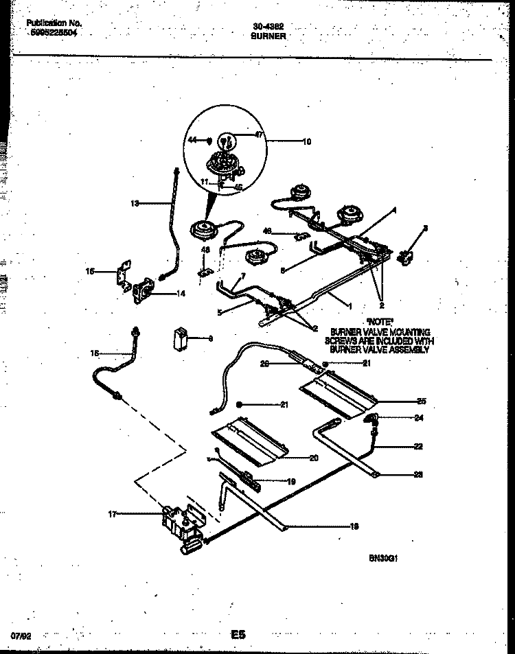 BURNER, MANIFOLD AND GAS CONTROL Diagram and Parts List for 30-4382-23-01  Tappan Range