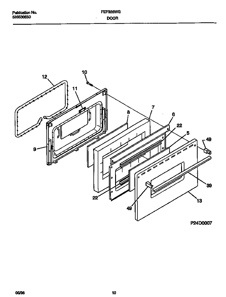 DOOR Diagram and Parts List for FGF326WGSA  Frigidaire Range