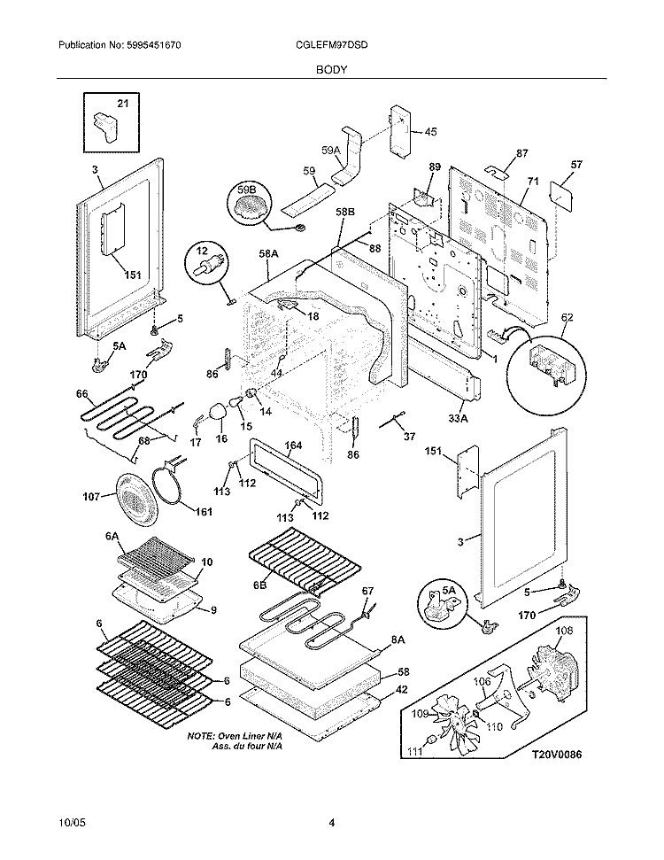 BODY Diagram and Parts List for CGLEFM97DSD  Frigidaire Range