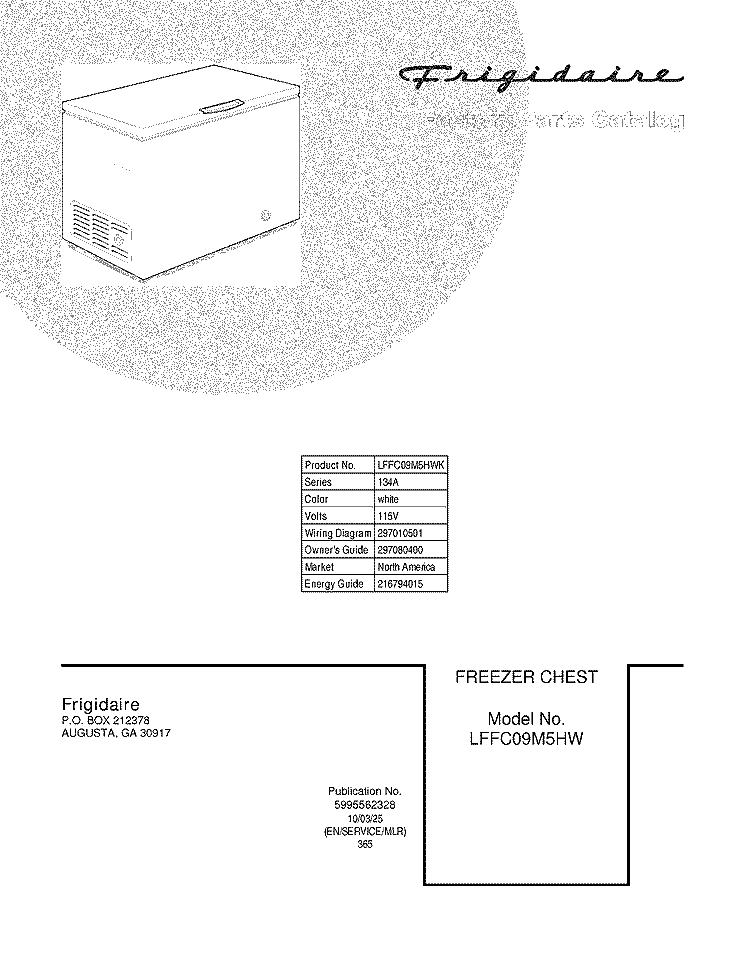 COVER Diagram and Parts List for LFFC09M5HWK  Frigidaire Freezer