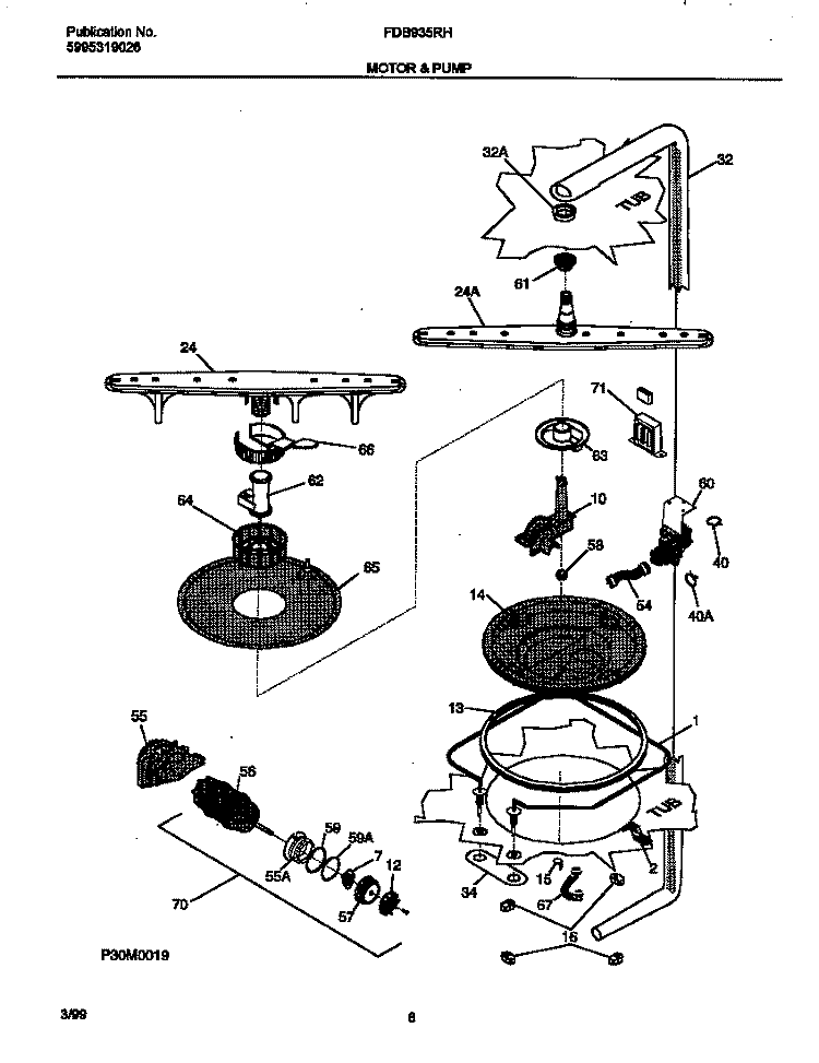 MOTOR Diagram and Parts List for FDB935RHB0  Frigidaire Dishwasher