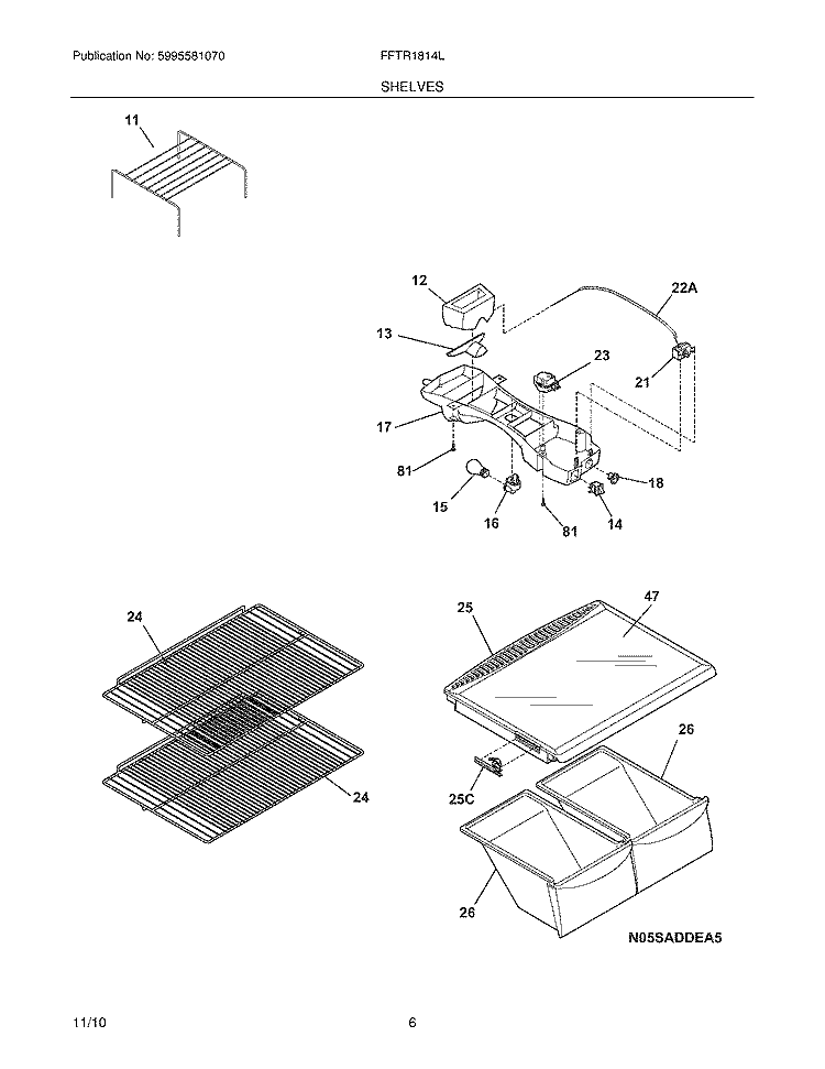 SHELVES Diagram and Parts List for FFTR1814LM4  Frigidaire Refrigerator