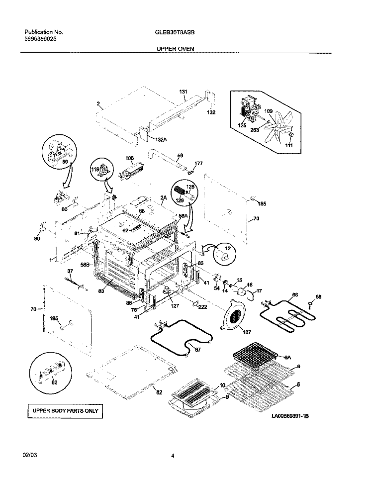 UPPER OVEN Diagram and Parts List for GLEB30T8ASB  Frigidaire Wall Oven