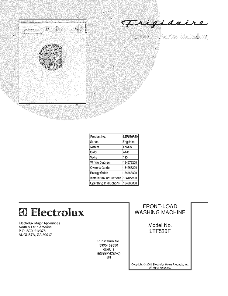 COVER Diagram and Parts List for LTF530FS0  Frigidaire Washer
