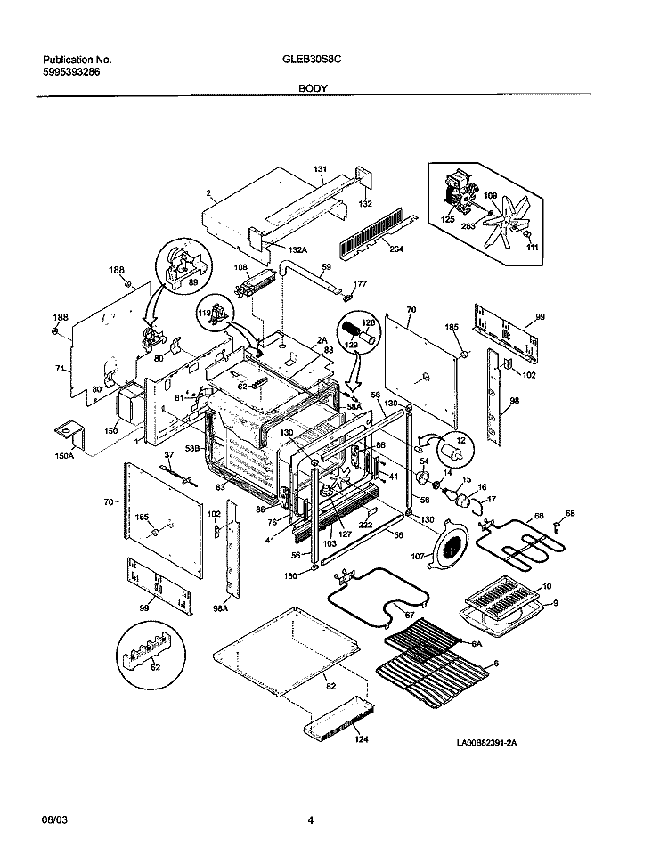 BODY Diagram and Parts List for GLEB30S8CSB  Frigidaire Wall Oven