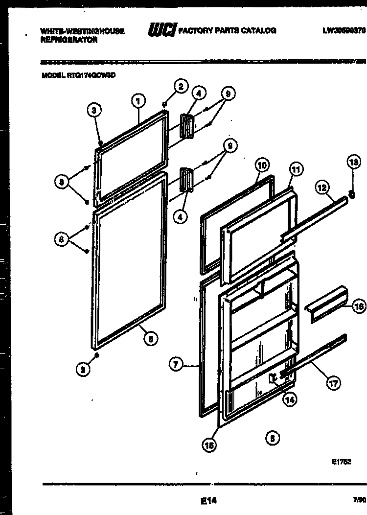 DOOR PARTS Diagram and Parts List for RTG174GCF3D  Frigidaire Refrigerator