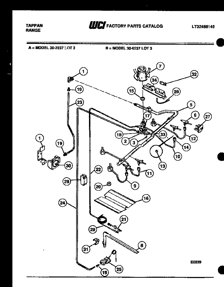 BURNER, MANIFOLD AND GAS CONTROL Diagram and Parts List for 30-2237-23-03  Tappan Range