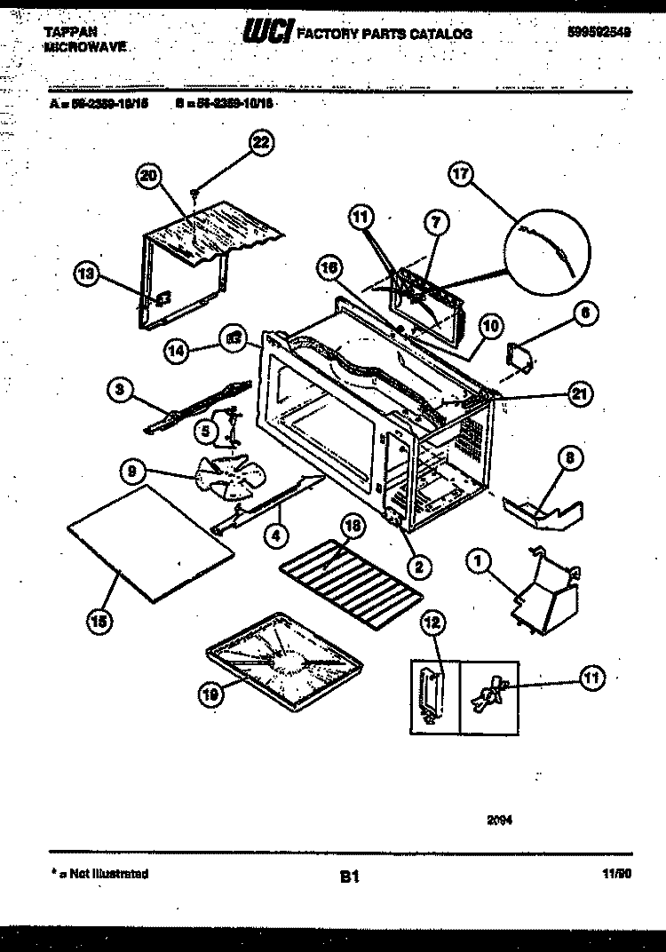 WRAPPER AND BODY PARTS Diagram and Parts List for 56-2359-10-16  Tappan Microwave