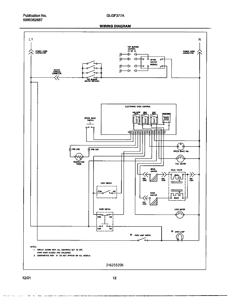 WIRING DIAGRAM Diagram and Parts List for GLGF377AQD  Frigidaire Range