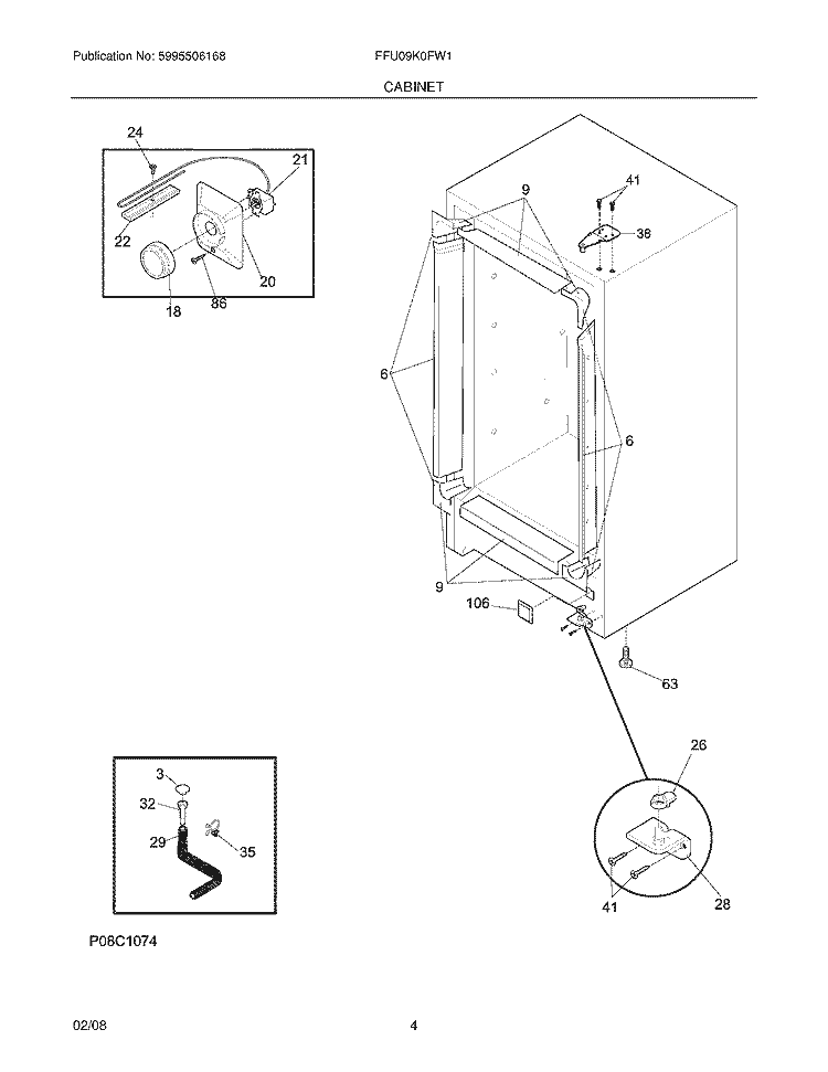 CABINET Diagram and Parts List for FFU09K0FW1  Frigidaire Freezer