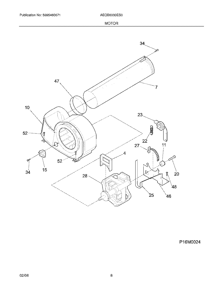 MOTOR Diagram and Parts List for AEQB6000ES0  Frigidaire Dryer
