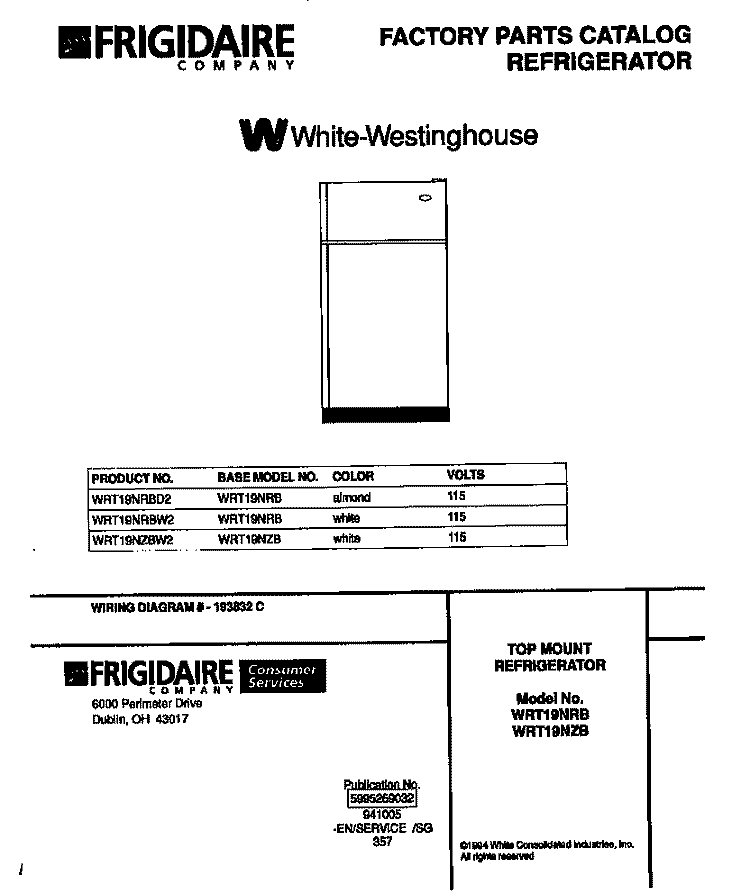TOP MOUNT REFRIGERATOR Diagram and Parts List for WRT19NZBW2  Frigidaire Refrigerator