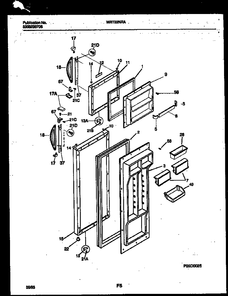DOOR PARTS Diagram and Parts List for WRT22NRAW0  Frigidaire Refrigerator