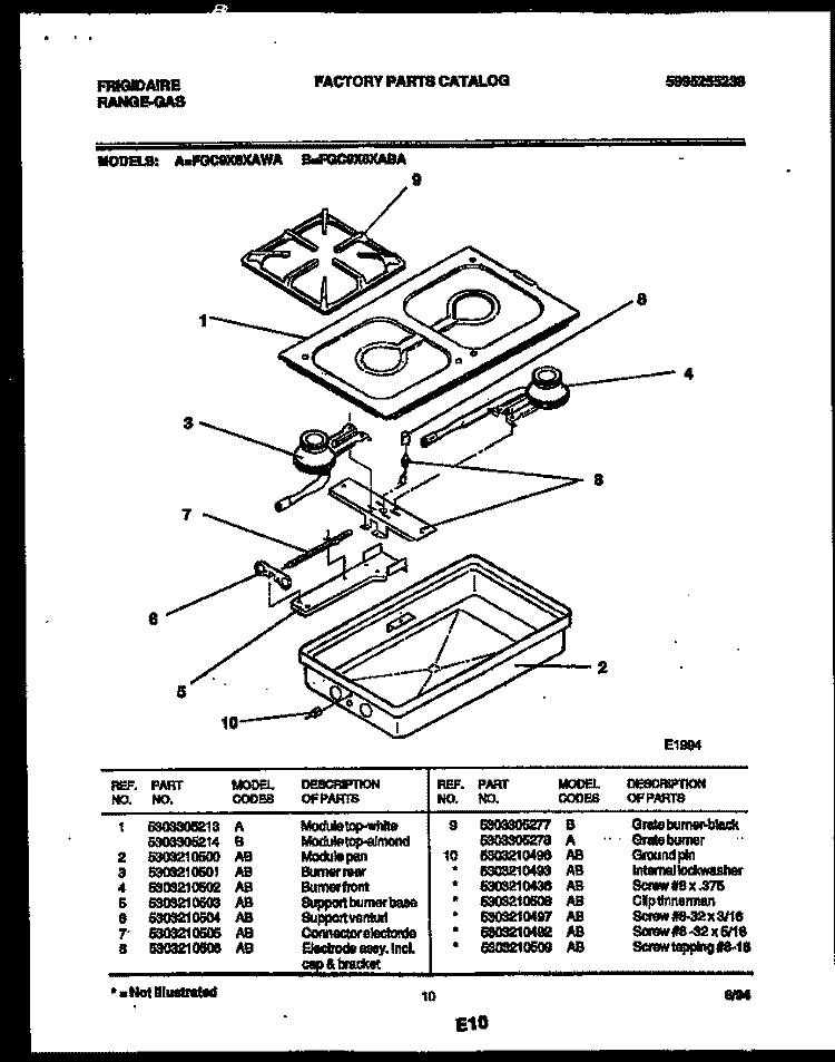 BURNER BOX PARTS Diagram and Parts List for FGC9X8XABA  Frigidaire Cooktop