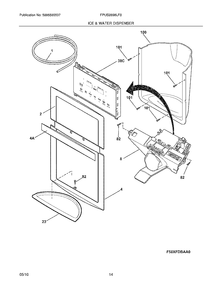 ICE & WATER DISPENSER Diagram and Parts List for FPUS2698LF0  Frigidaire Refrigerator