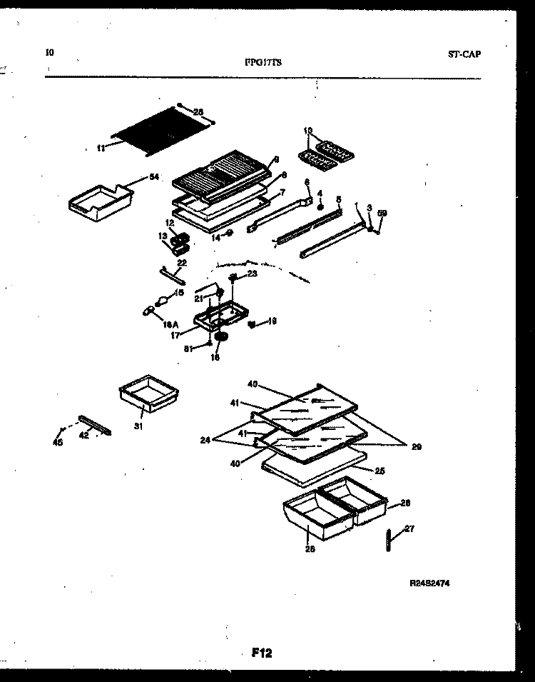SHELVES AND SUPPORTS Diagram and Parts List for FPG17TSL0  Frigidaire Refrigerator