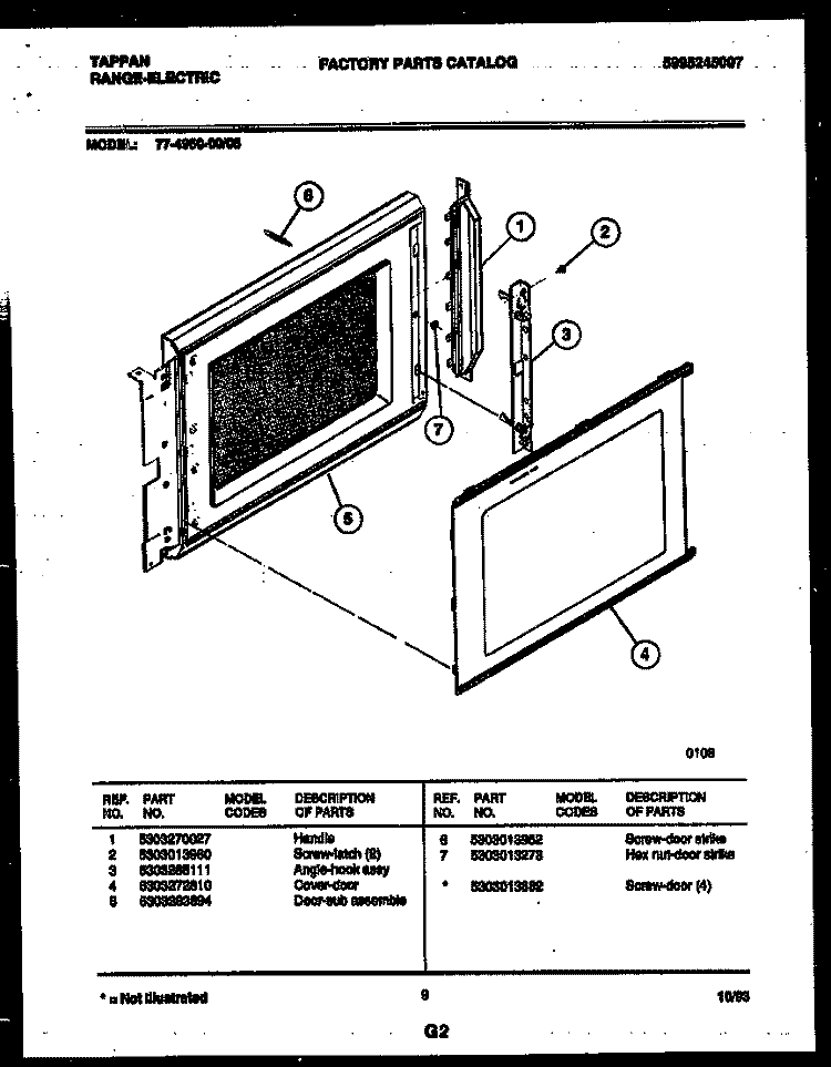 UPPER OVEN DOOR PARTS Diagram and Parts List for 77-4950-23-05  Tappan Microwave Oven Combo