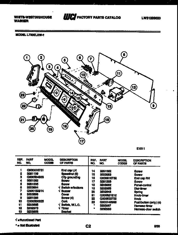 CONSOLE AND CONTROL PARTS Diagram and Parts List for LT800LXH1  Frigidaire Washer