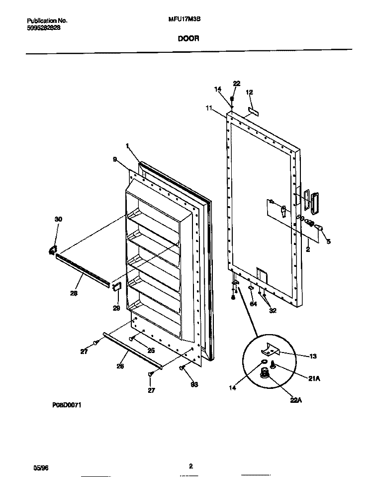 DOOR Diagram and Parts List for MFU17M3BW3  Frigidaire Freezer