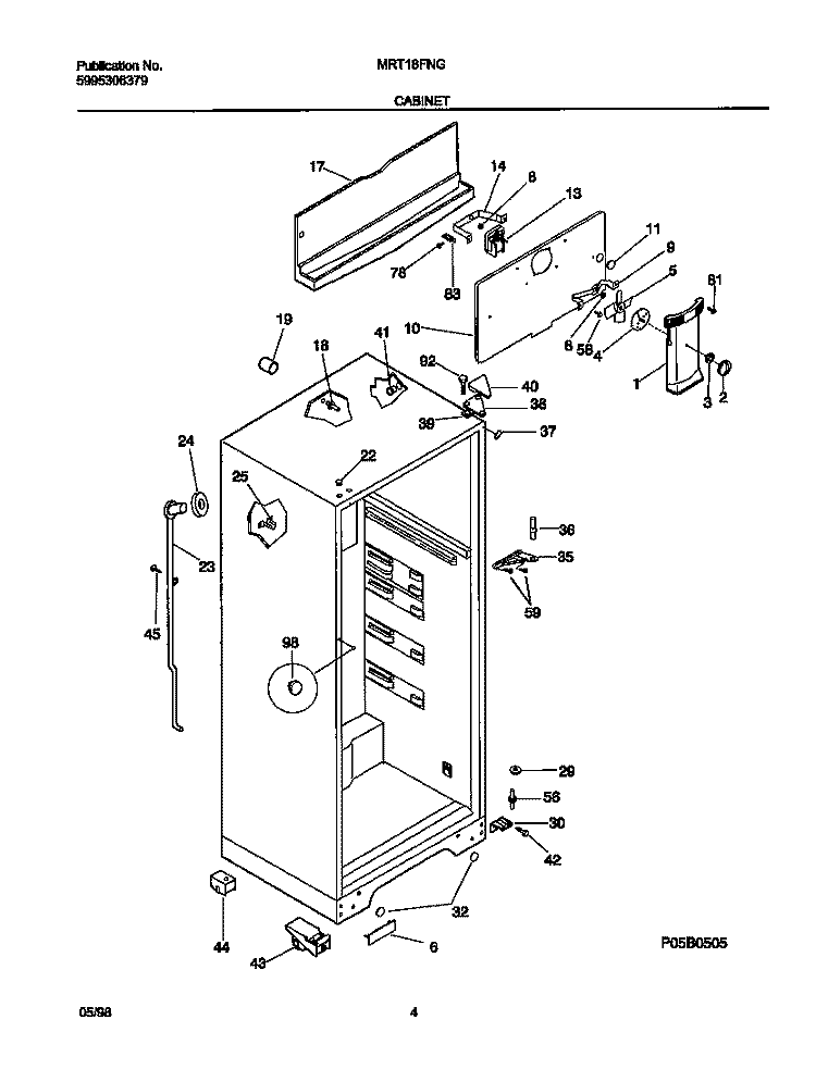 CABINET Diagram and Parts List for MRT18FNGD0  Frigidaire Refrigerator