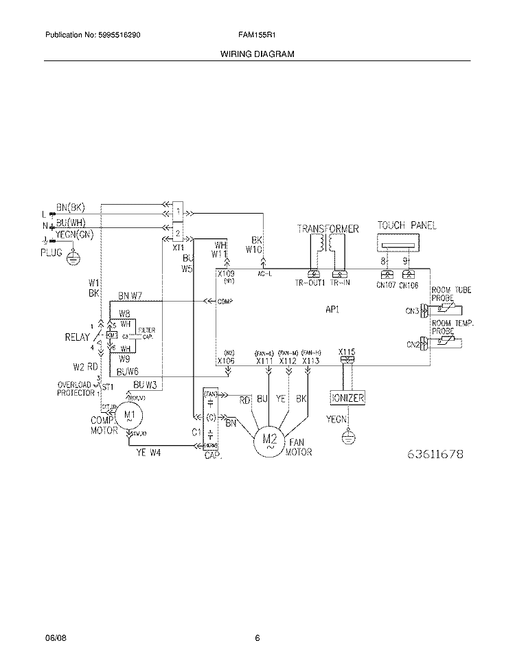 WIRING DIAGRAM Diagram and Parts List for FAM155R1A13  Frigidaire Air Conditioner