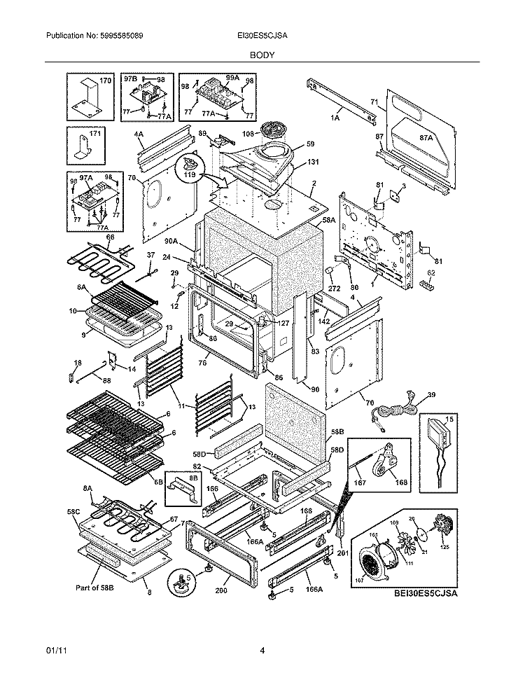 BODY Diagram and Parts List for EI30ES5CJSA  Electrolux Range