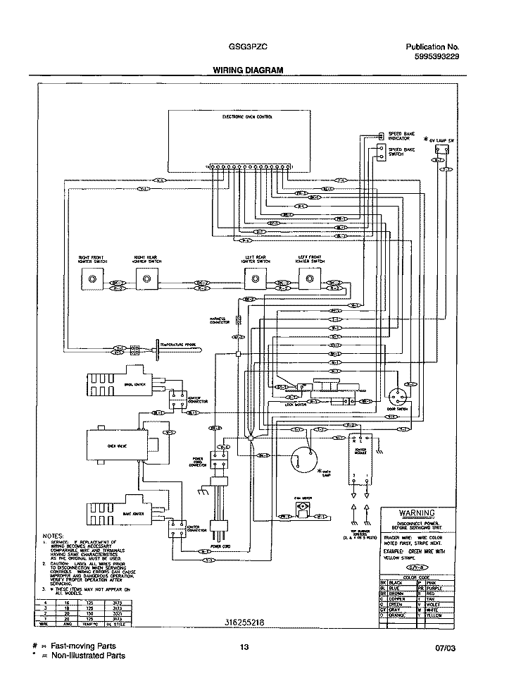 WIRING DIAGRAM Diagram and Parts List for GSG3PZCQA  Frigidaire Range