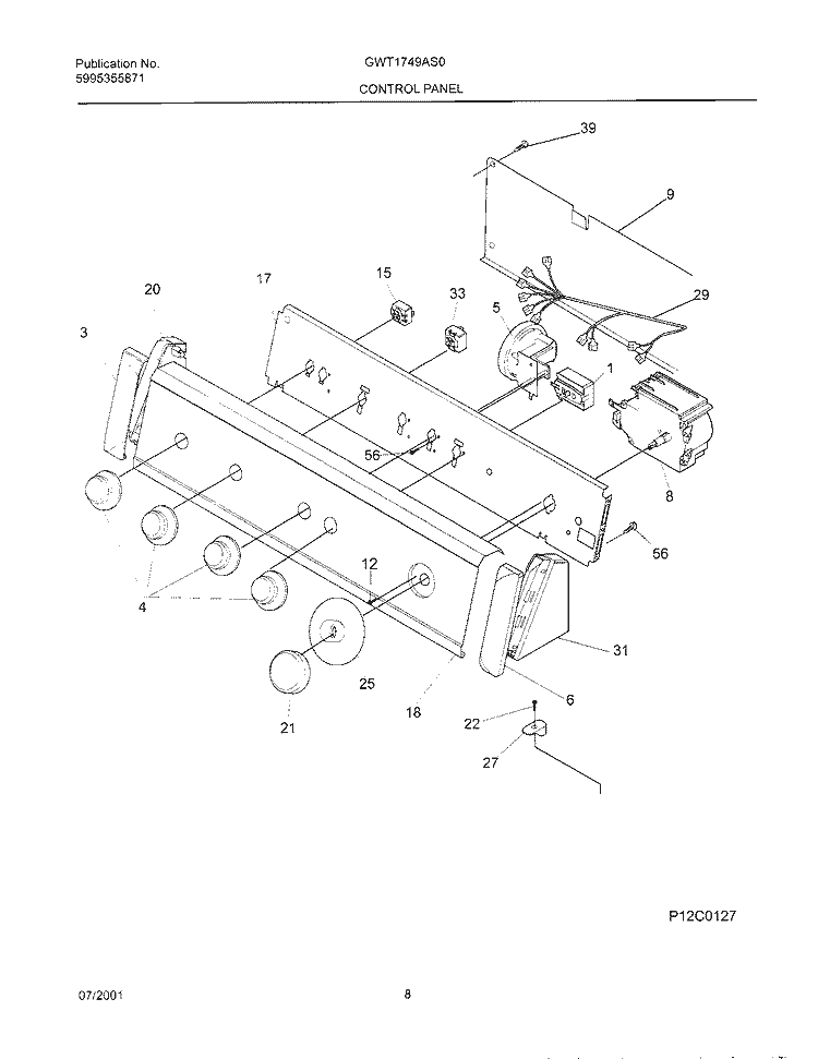 CONTROL PANEL Diagram and Parts List for GWT1749AS0  Gibson Washer