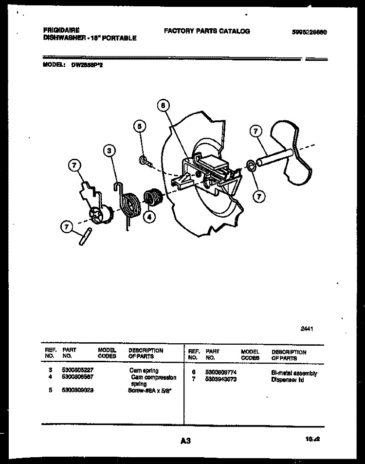 CAM Diagram and Parts List for DW2558PW2  Frigidaire Dishwasher